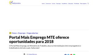 
                            8. Portal Mais Emprego MTE oferece oportunidades para 2018