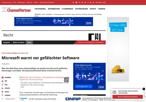 
                            11. Portal softwarebilliger.de wehrt sich: Microsoft warnt vor gefälschter ...