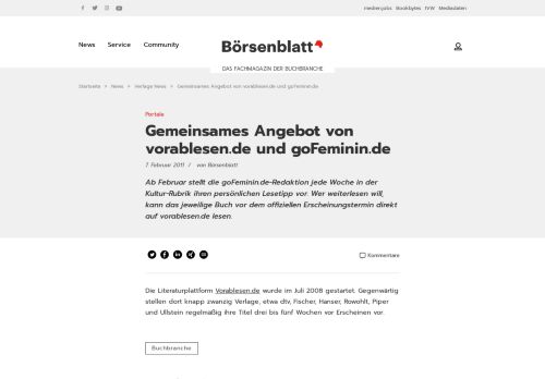
                            10. Portale / Gemeinsames Angebot von vorablesen.de und goFeminin.de ...