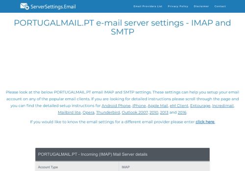 
                            6. PORTUGALMAIL.PT email server settings - IMAP and SMTP ...
