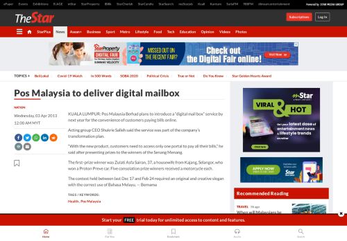 
                            7. Pos Malaysia to deliver digital mailbox - Nation | The Star ...