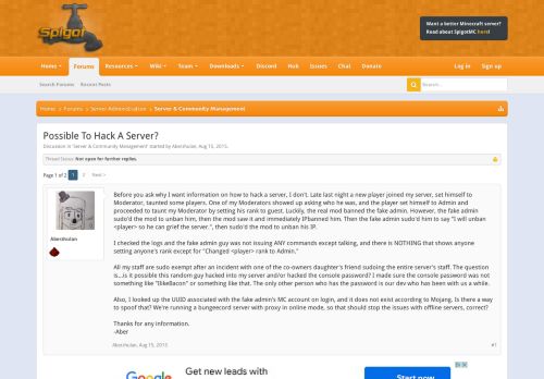 
                            3. Possible To Hack A Server? | SpigotMC - High Performance Minecraft
