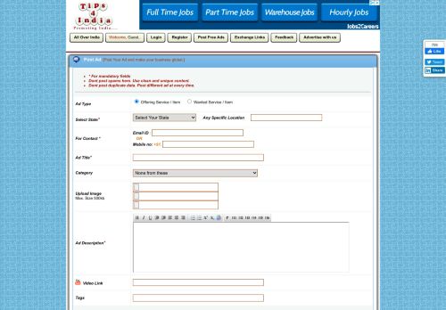 
                            1. Post Free Classified Ads Without Registration In India - Tips4India