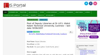 
                            11. Post of Deputy Librarian at Dr A.P.J. Abdul Kalam Technical University ...