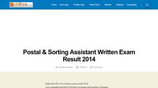 
                            5. Postal & Sorting Assistant Written Exam Result 2014 - Jobriya
