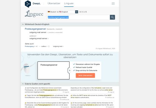 
                            12. Postausgangsserver - Englisch-Übersetzung – Linguee Wörterbuch