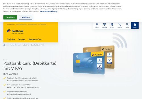
                            8. Postbank: Postbank Card (Debitkarte) mit V PAY