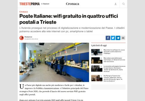 
                            10. Poste Italiane: wifi gratuito in quattro uffici postali a Trieste - TriestePrima