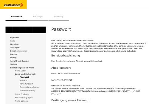 
                            8. PostFinance - Passwort ändern