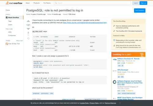 
                            1. PostgreSQL: role is not permitted to log in - Stack Overflow