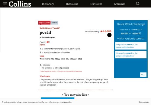 
                            13. Postil definition and meaning | Collins English Dictionary