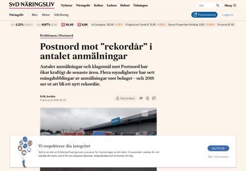 
                            9. Postnord mot ”rekordår” i antalet anmälningar | SvD