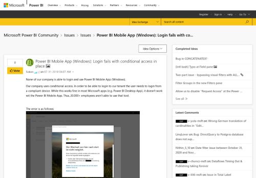 
                            6. Power BI Mobile App (Windows): Login fails with co... - Microsoft ...