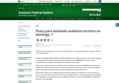 
                            3. Prazo para atividade avaliativa termina no domingo, 7