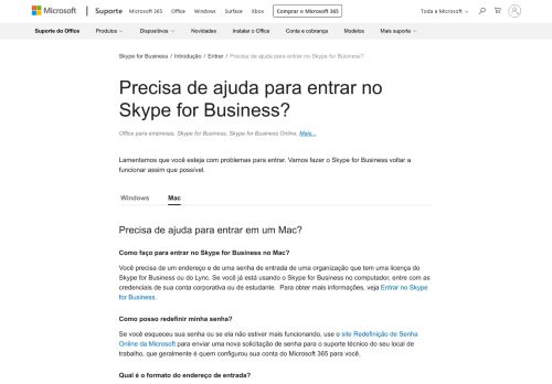
                            7. Precisa de ajuda para entrar no Skype for Business? - Suporte do Office