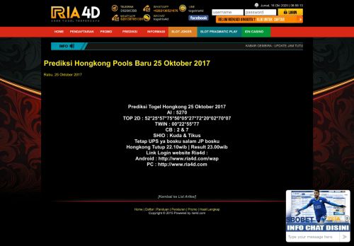 
                            2. Prediksi Hongkong Pools Baru 25 Oktober 2017 | Agen Togel ...
