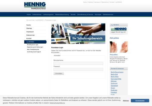 
                            3. Preisdaten-Login: Hennig Fahrzeugteile