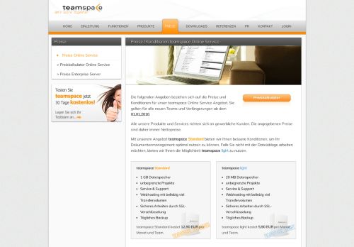 
                            7. Preise / Konditionen teamspace Online Service