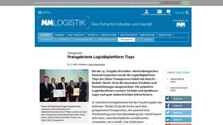
                            11. Preisgekrönte Logistikplattform Tisys