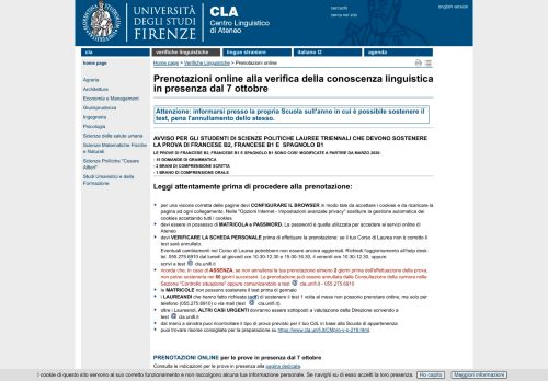 
                            1. Prenotazioni online - Centro Linguistico di Ateneo - UniFI