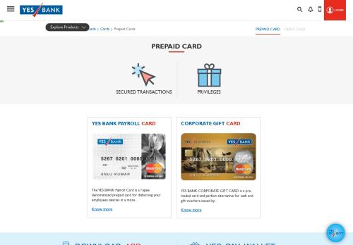 
                            2. Prepaid Cards by YES BANK
