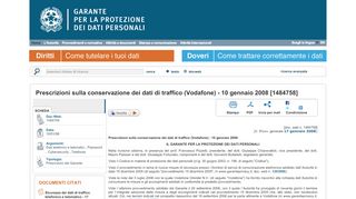 
                            7. Prescrizioni sulla conservazione dei dati di traffico (Vodafone) - 10 ...