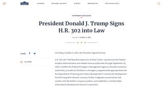
                            8. President Donald J. Trump Signs H.R. 302 into Law | The White House