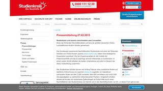
                            12. Pressemitteilung 27.02.2015 - Studienkreis.de