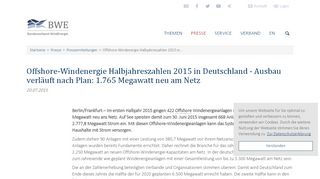 
                            6. Pressemitteilung: Offshore-Windenergie Halbjahreszahlen 2015 in...