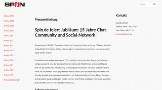 
                            9. Pressemitteilung: Spin.de: Spin.de feiert Jubiläum: 15 Jahre Chat ...