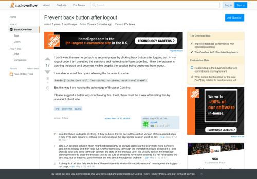 
                            1. Prevent back button after logout - Stack Overflow