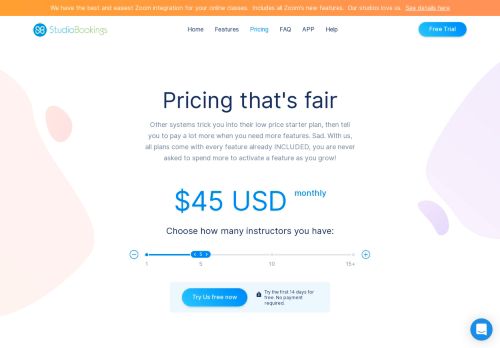 
                            5. Pricing - StudioBookingsOnline - Yoga Studio Software | Fitness Studio