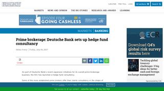 
                            11. Prime brokerage: Deutsche Bank sets up hedge fund consultancy ...