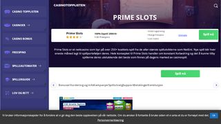 
                            6. Prime Slots Casino | 100% bonus og 80 gratisspinn