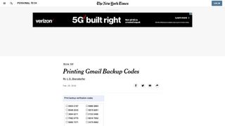
                            13. Printing Gmail Backup Codes - The New York Times