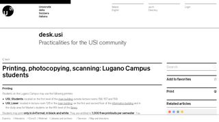 
                            5. Printing, photocopying, scanning: Lugano Campus students - desk.usi