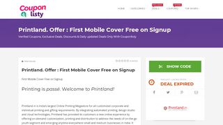 
                            6. Printland. Offer : First Mobile Cover Free on Signup - Couponlisty