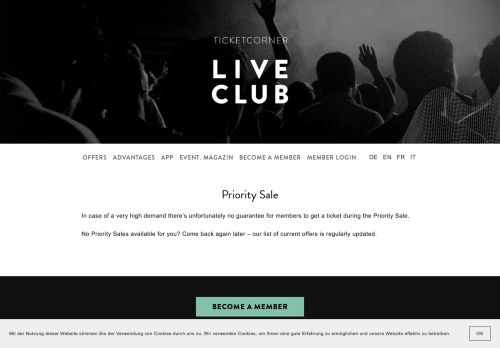 
                            3. Priority Sale — Ticketcorner Live Club