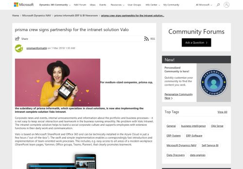 
                            8. prisma crew signs partnership for the intranet solution Valo - Microsoft ...