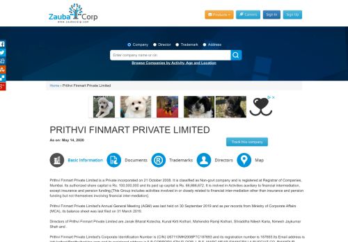 
                            10. PRITHVI FINMART PRIVATE LIMITED - Company, directors and ...