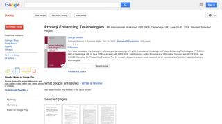 
                            12. Privacy Enhancing Technologies: 6th International Workshop, PET ... - Google बुक के परिणाम