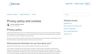 
                            9. Privacy policy and cookies – Jobbnorge - Support