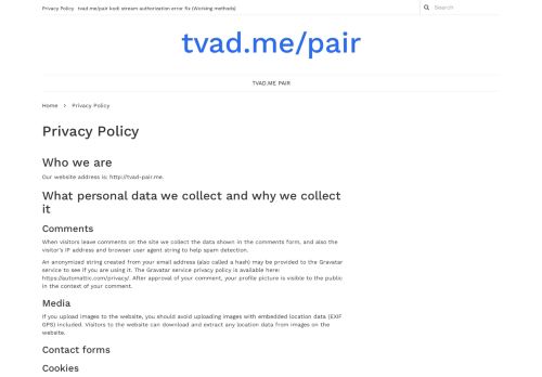 
                            4. Privacy Policy - tvad.me/pair