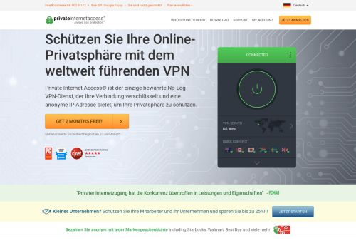 
                            2. Private Internet Access | Anonymer VPN-Serviceanbieter