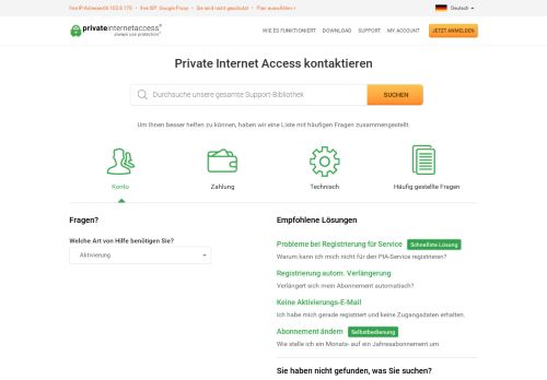 
                            10. Private Internet Access kontaktieren | VPN Netzwerkdienst-Pakete
