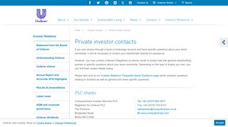 
                            6. Private investor contacts | Investor Relations | Unilever global ...