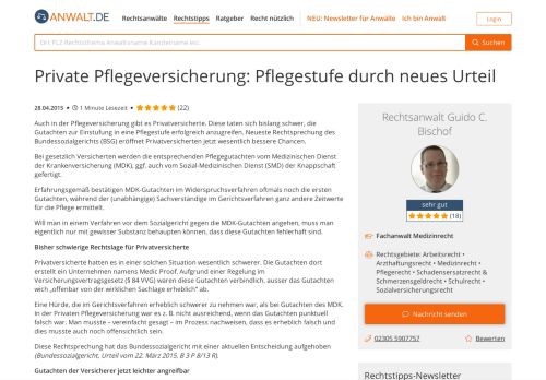 
                            7. Private Pflegeversicherung: Pflegestufe durch neues Urteil - Anwalt.de