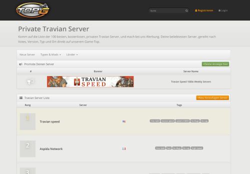 
                            3. Private Travian Server - Top 100 Liste | TopG