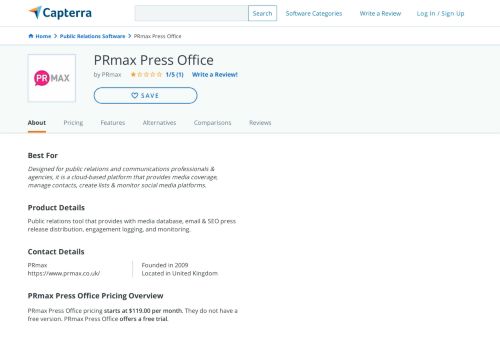 
                            6. PRmax Press Office Reviews and Pricing - 2019 - Capterra