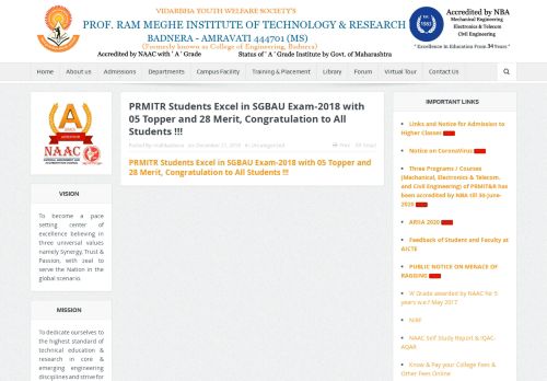 
                            12. PRMITR Students Excel in SGBAU Exam-2018 with 05 Topper and 28 ...